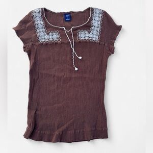Y2K GAP Chocolate Brown Women's Blouse with Lace Detail